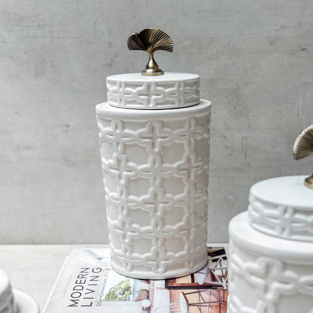 Gingko Grace Ceramic Jar (Large) - Home Artisan