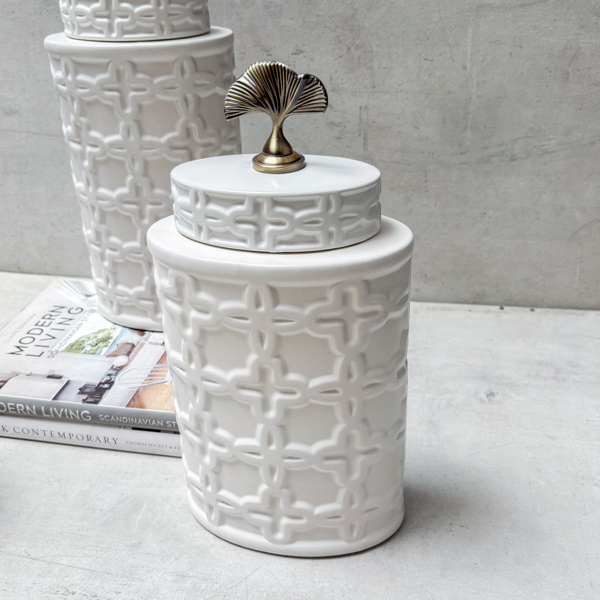 Gingko Grace Ceramic Jar (Medium) - Home Artisan