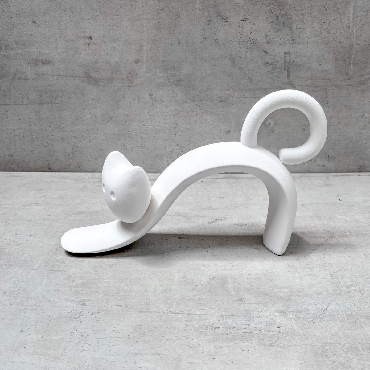 Stretching Cat White Ceramic Sculpture - Home Artisan