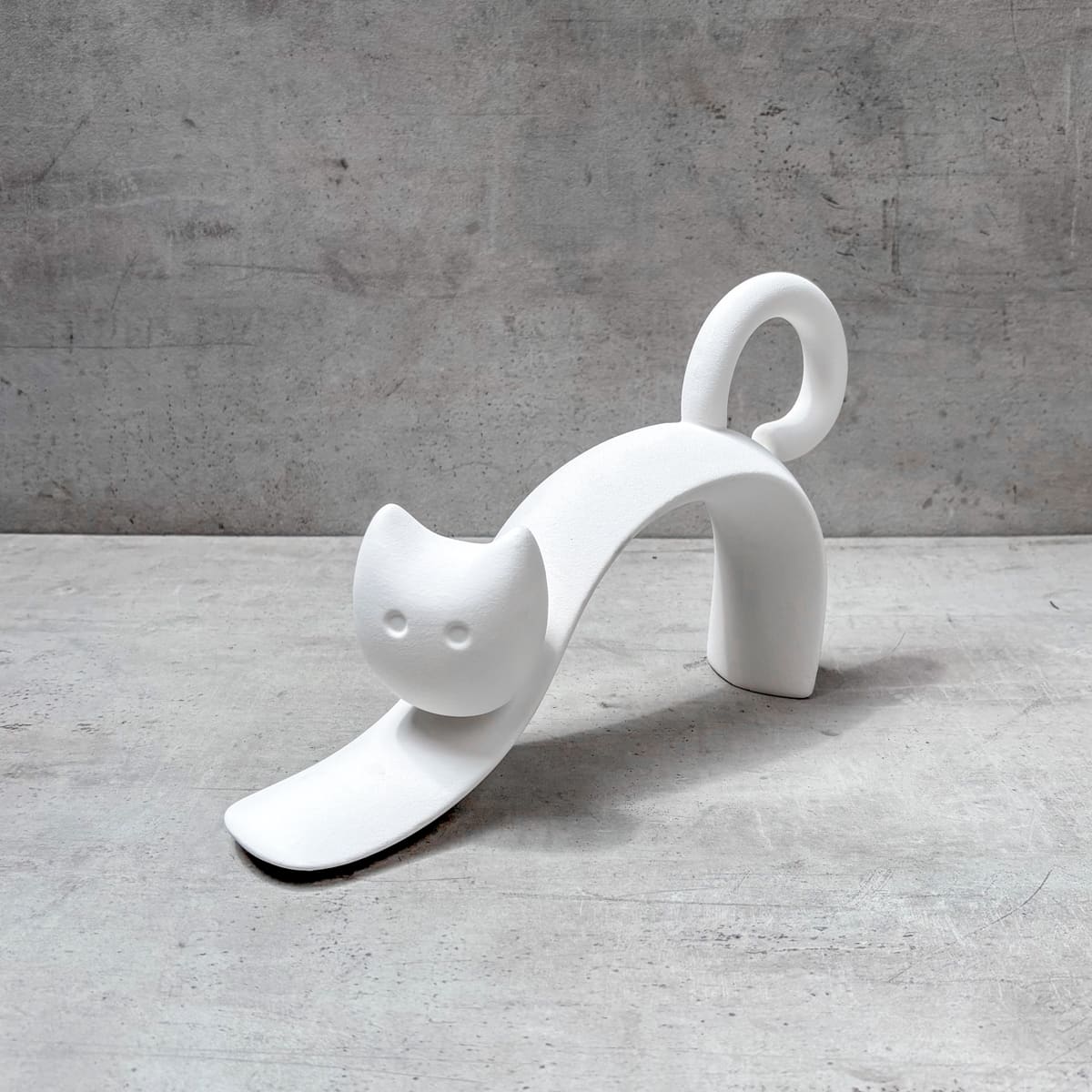 Stretching Cat White Ceramic Sculpture - Home Artisan