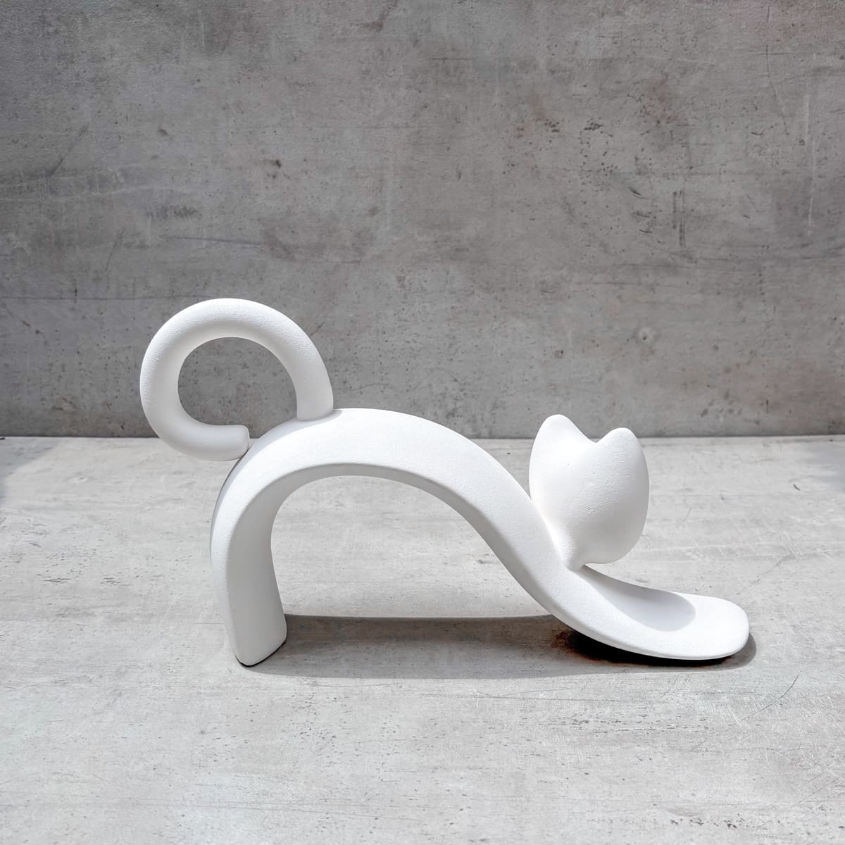 Stretching Cat White Ceramic Sculpture - Home Artisan