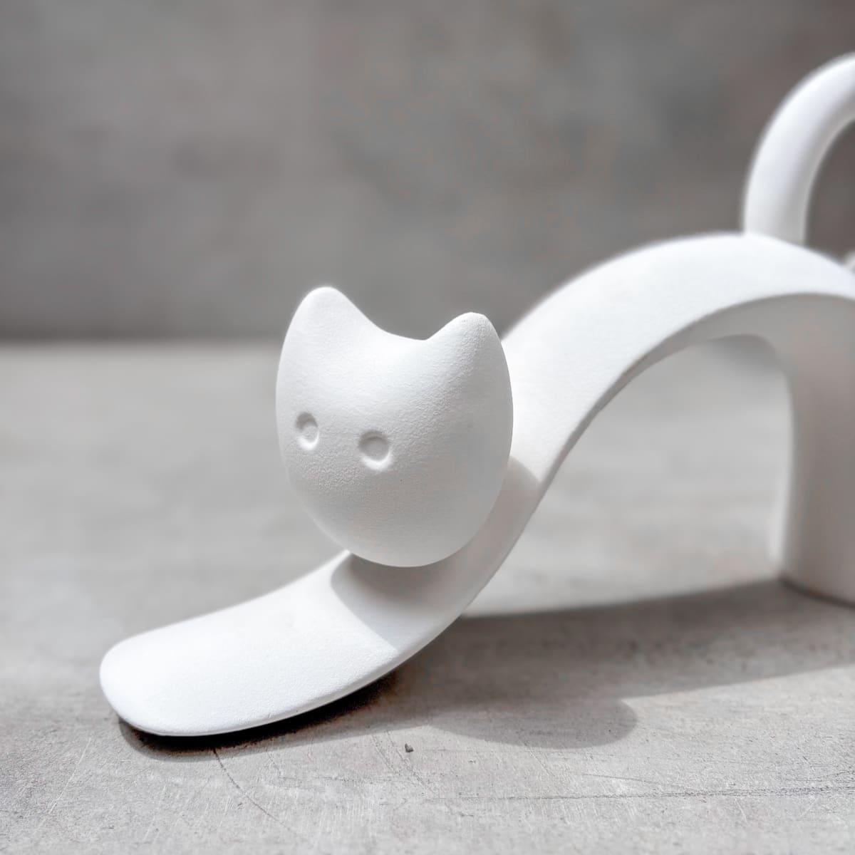Stretching Cat White Ceramic Sculpture - Home Artisan