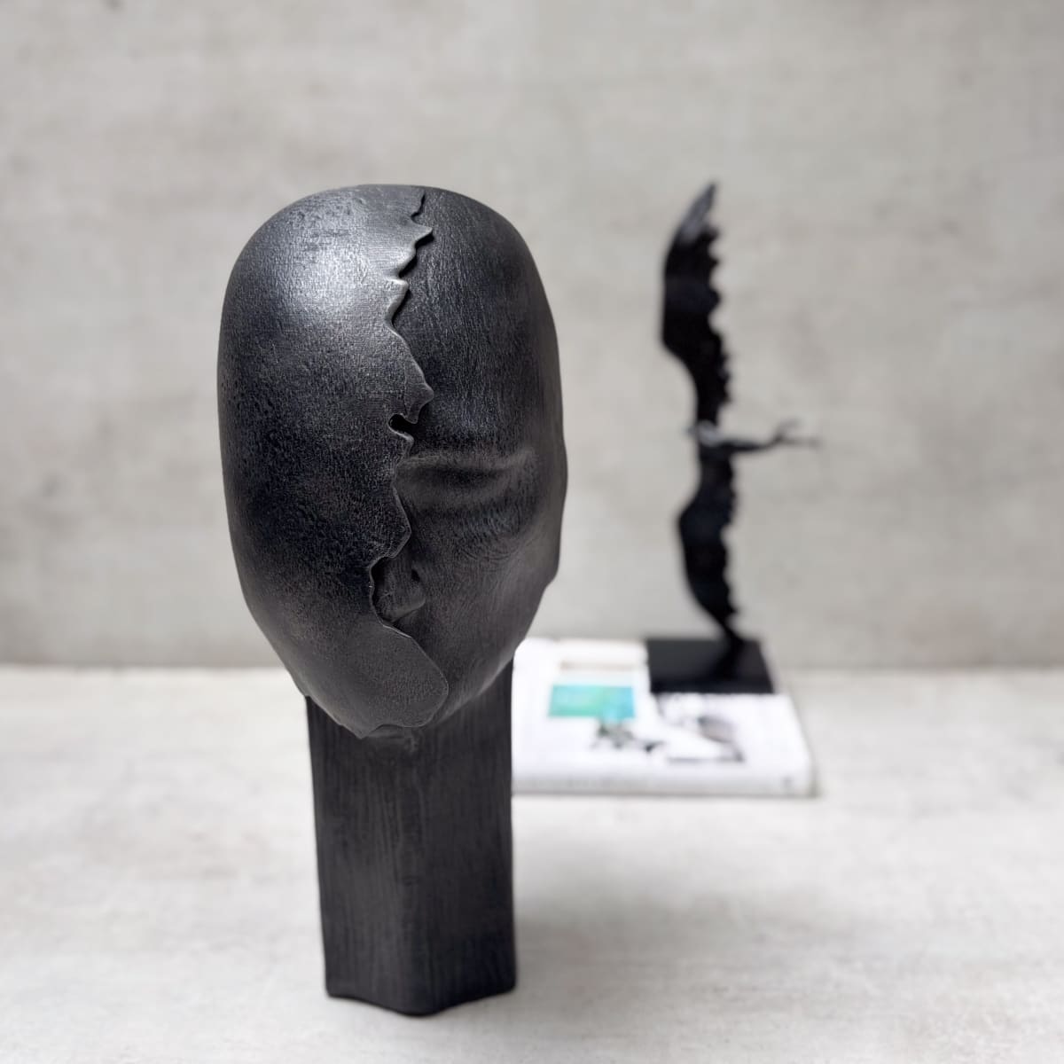 Charcoal Black Abstract Head Sculpture - Home Artisan