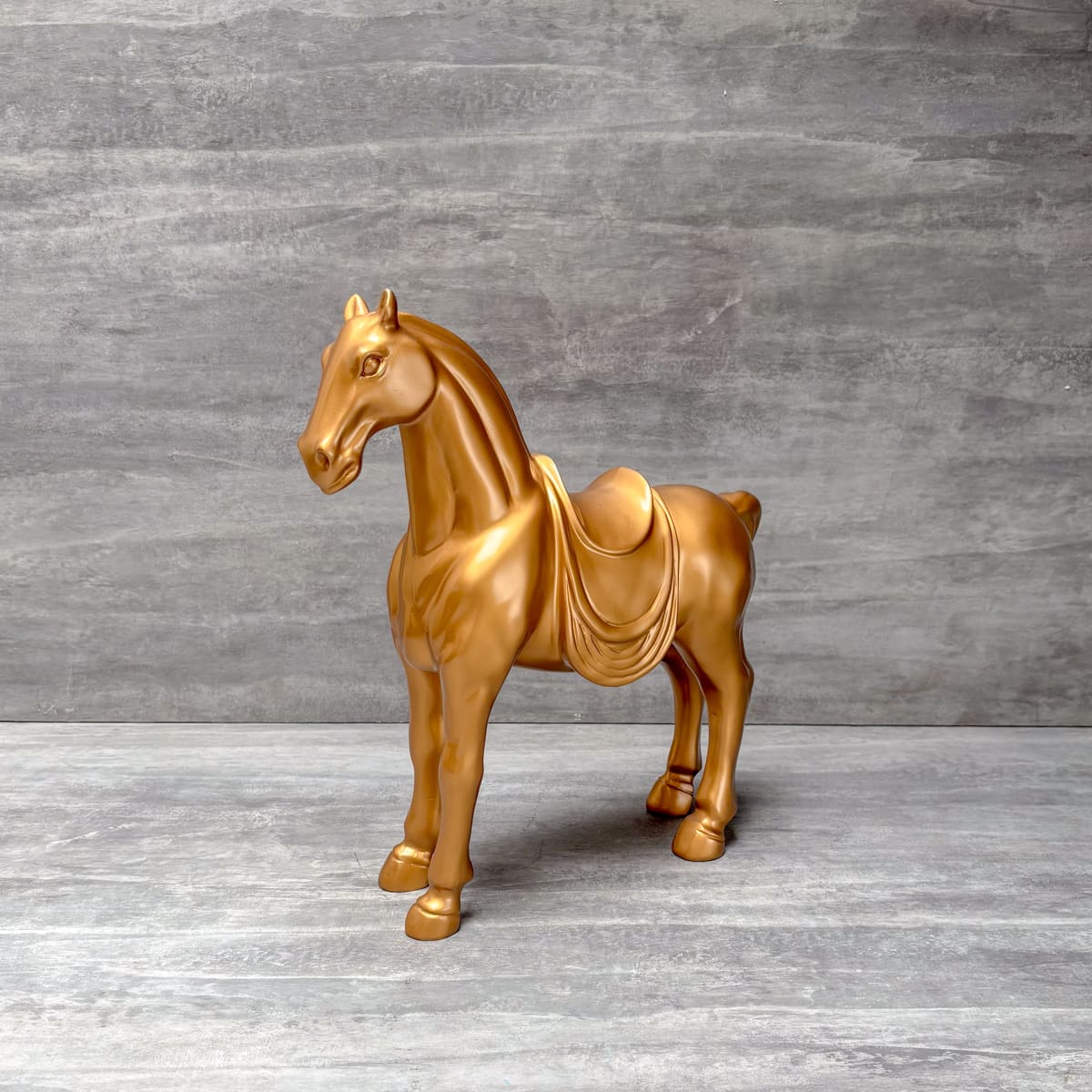 Golden Horse with Saddle Sculpture - Home Artisan