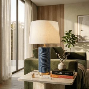 Navy Ripple Ceramic Table Lamp