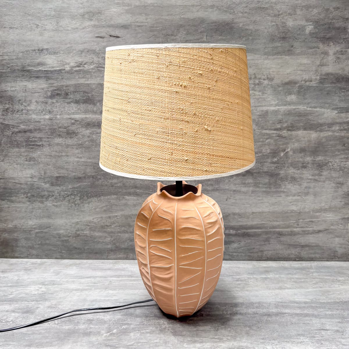 Terracotta Leaf Motif Ceramic Table Lamp (Large) - Home Artisan