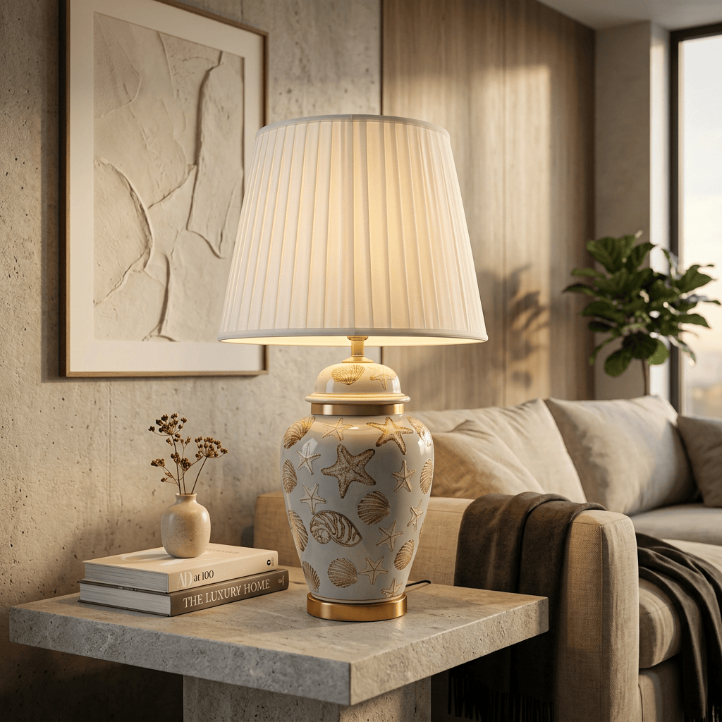 Coastal Shell Motif Ceramic Table Lamp