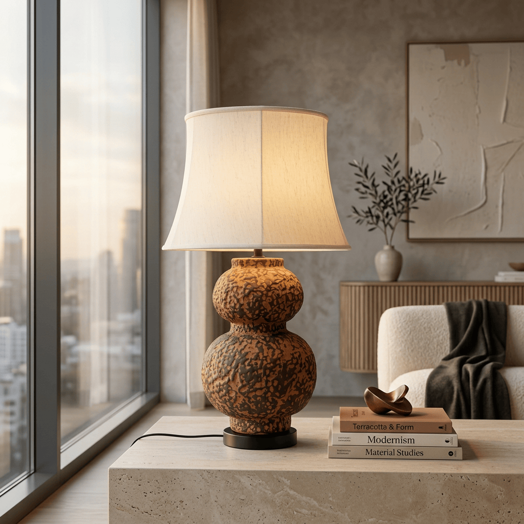 Rust Textured Gourd Ceramic Table Lamp