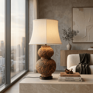 Rust Textured Gourd Ceramic Table Lamp