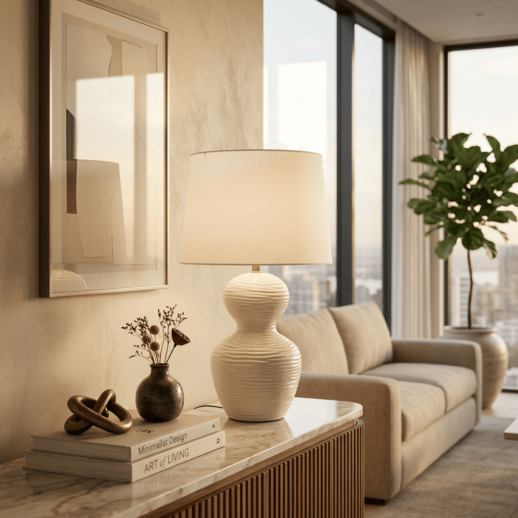 Glossy White Ripple Ceramic Table Lamp