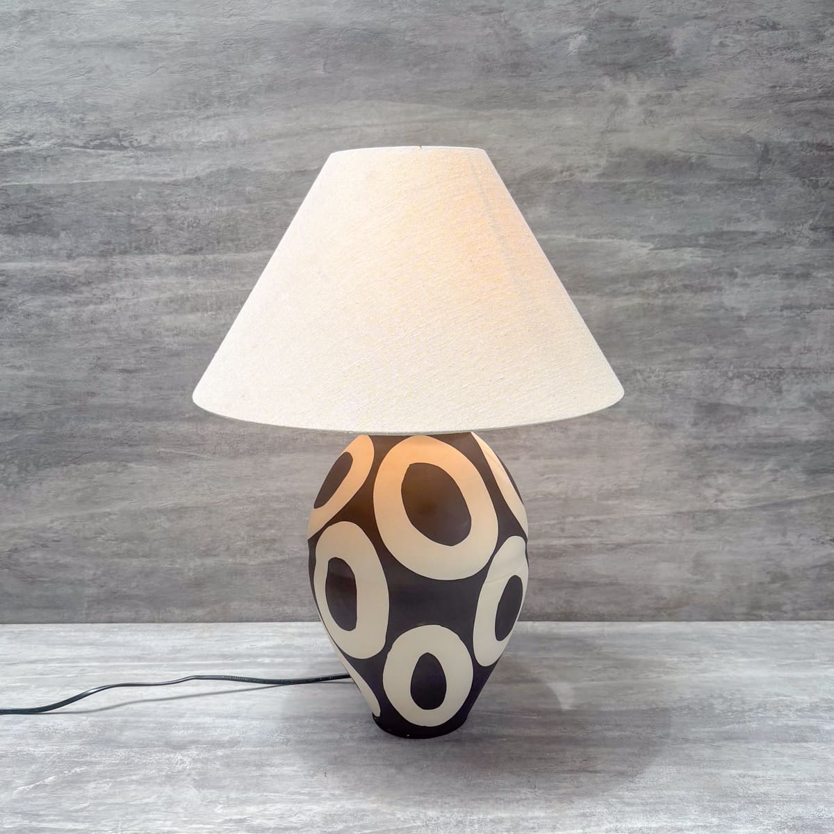 Bold Monochrome Oval Pattern Ceramic Table Lamp - Home Artisan