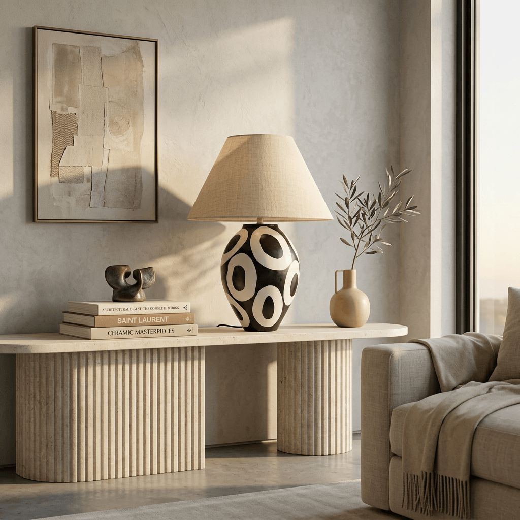 Bold Monochrome Oval Pattern Ceramic Table Lamp