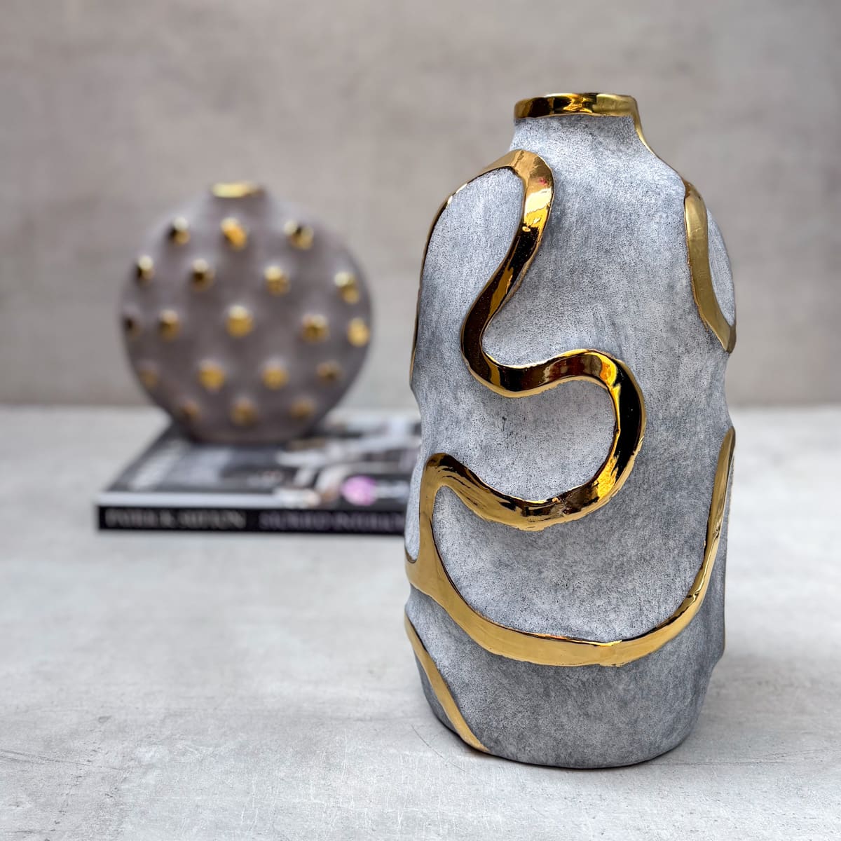 Wexford Grrey and Gold Ceramic Vase - Home Artisan