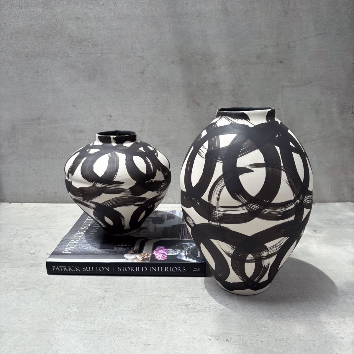 Monochrome Brushstrokes Hand-Painted Ceramic Vase (Tall) - Home Artisan