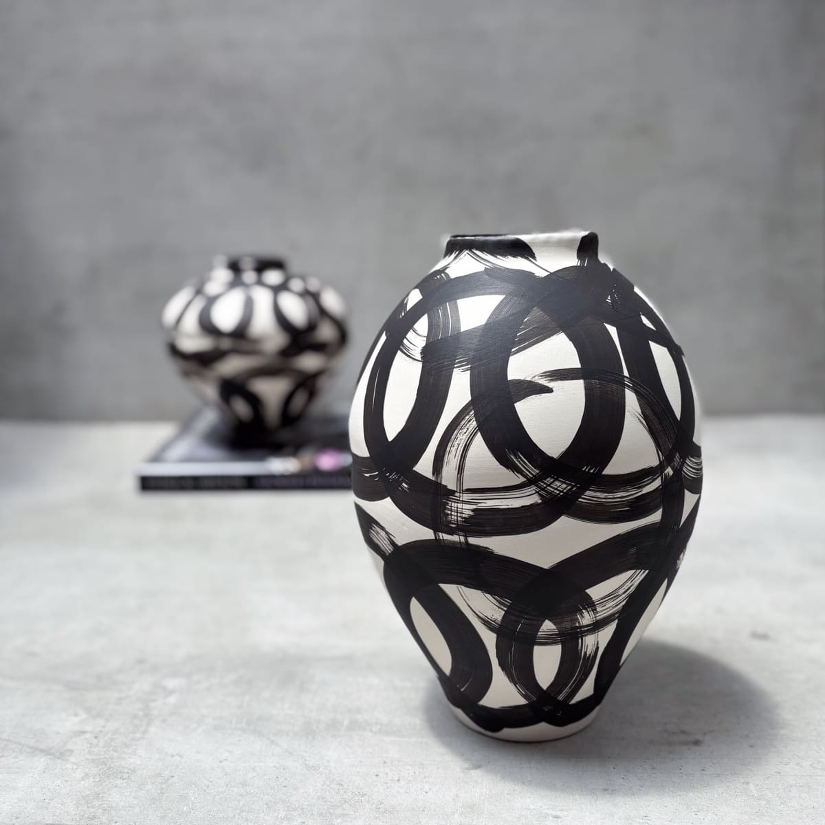 Monochrome Brushstrokes Hand-Painted Ceramic Vase (Tall) - Home Artisan