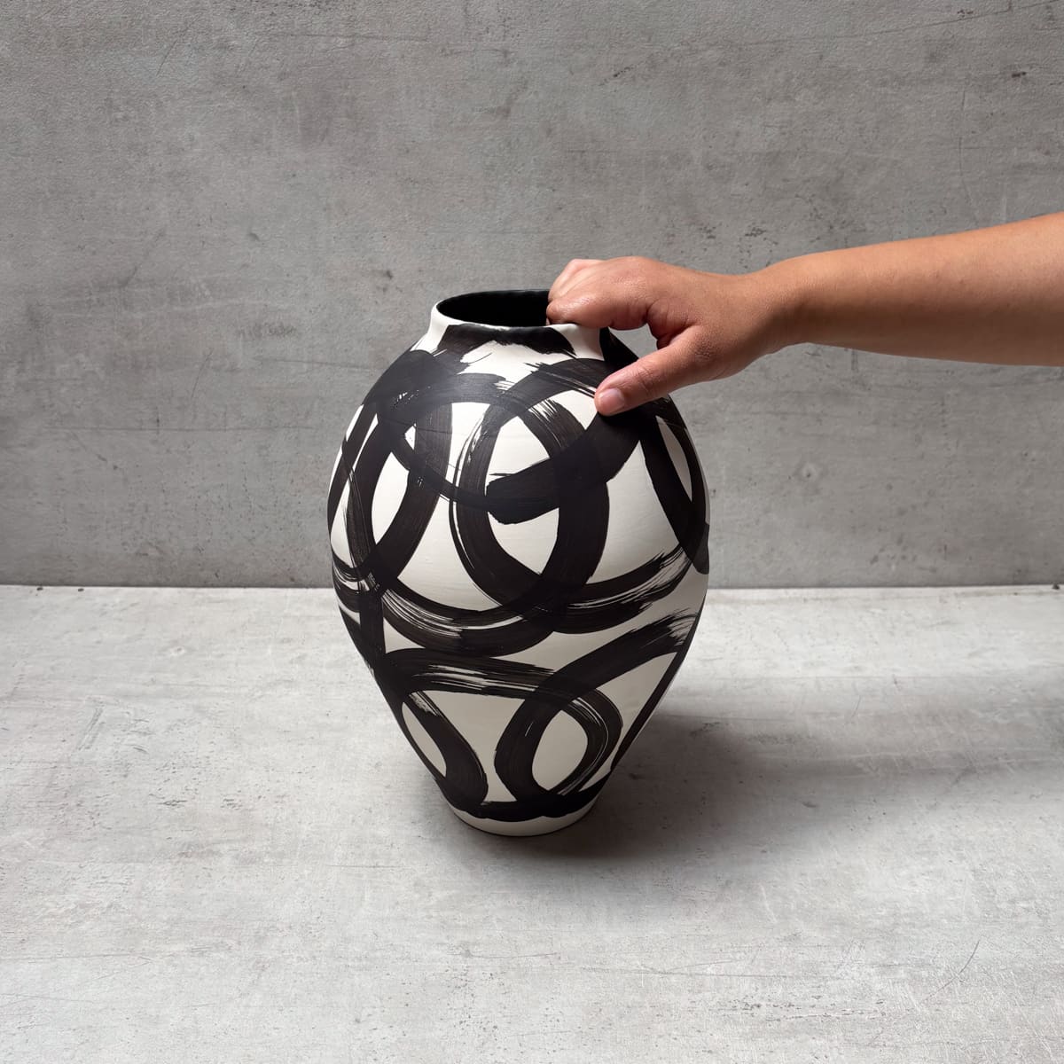 Monochrome Brushstrokes Hand-Painted Ceramic Vase (Tall) - Home Artisan