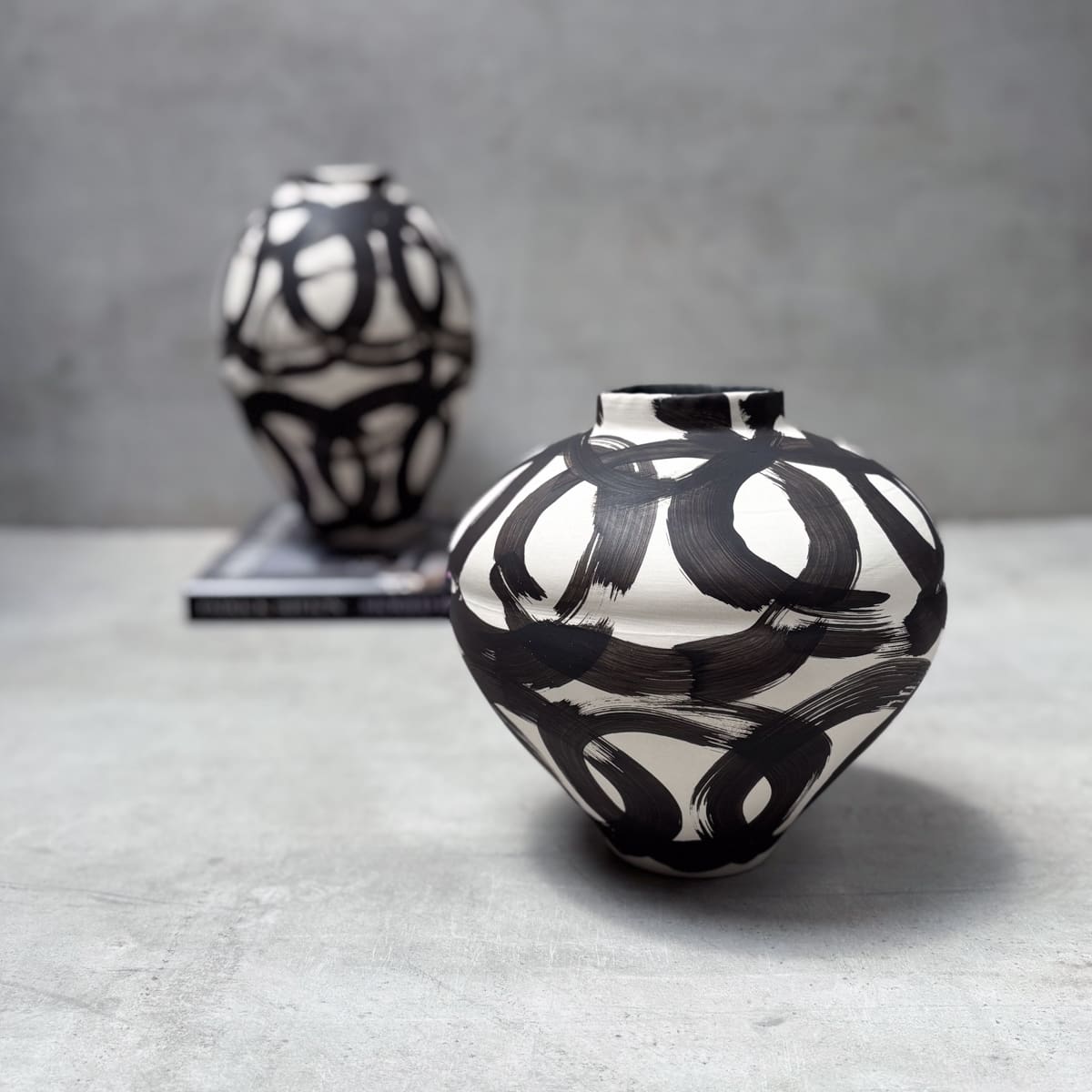 Monochrome Brushstrokes Hand-Painted Ceramic Vase (Short) - Home Artisan