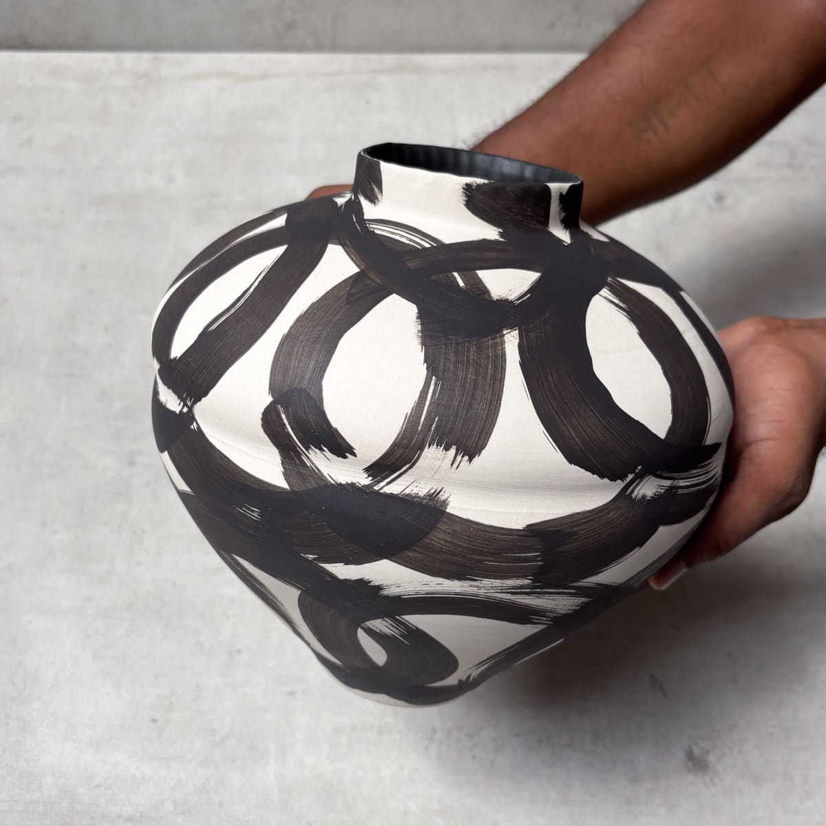 Monochrome Brushstrokes Hand-Painted Ceramic Vase (Short) - Home Artisan