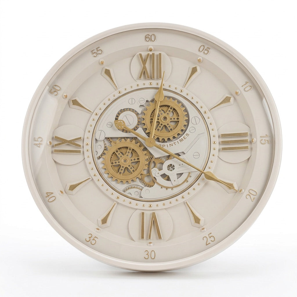 Celeste Ivory & Gold Industrial Gear Metal Wall Clock (23 inches)