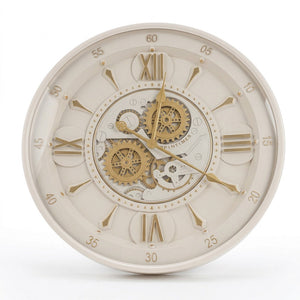 Celeste Ivory & Gold Industrial Gear Metal Wall Clock - Home Artisan