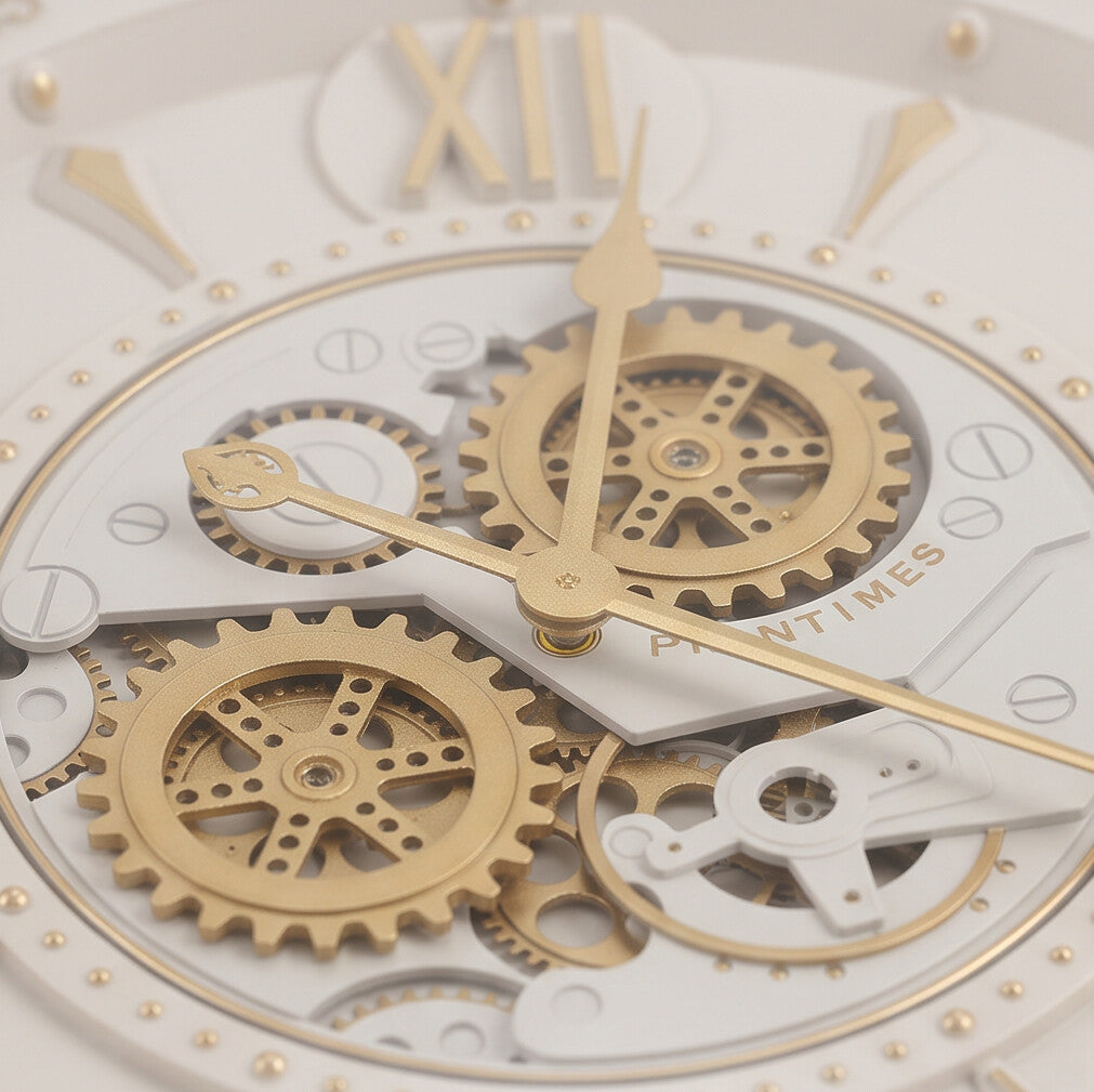 Celeste Ivory & Gold Industrial Gear Metal Wall Clock - Home Artisan