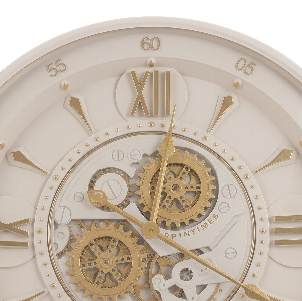 Celeste Ivory & Gold Industrial Gear Metal Wall Clock - Home Artisan