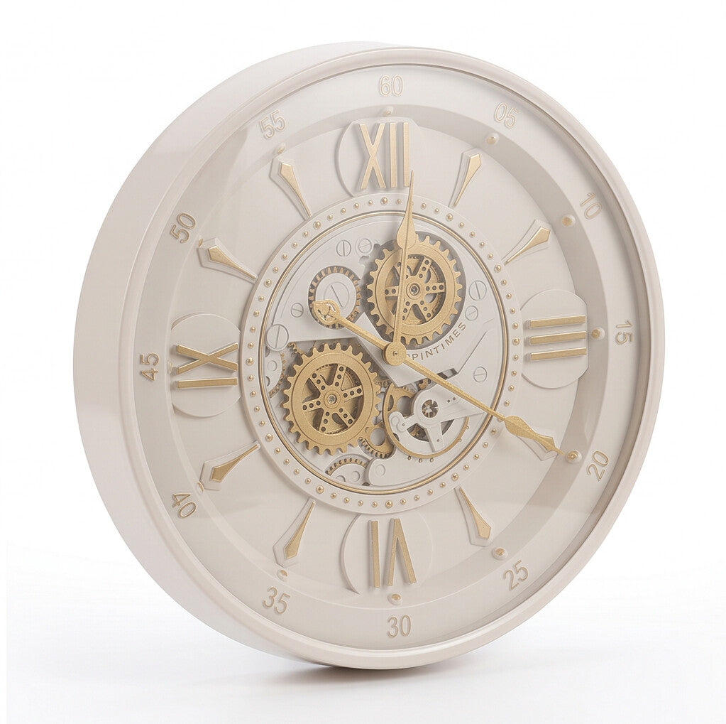 Celeste Ivory & Gold Industrial Gear Metal Wall Clock - Home Artisan