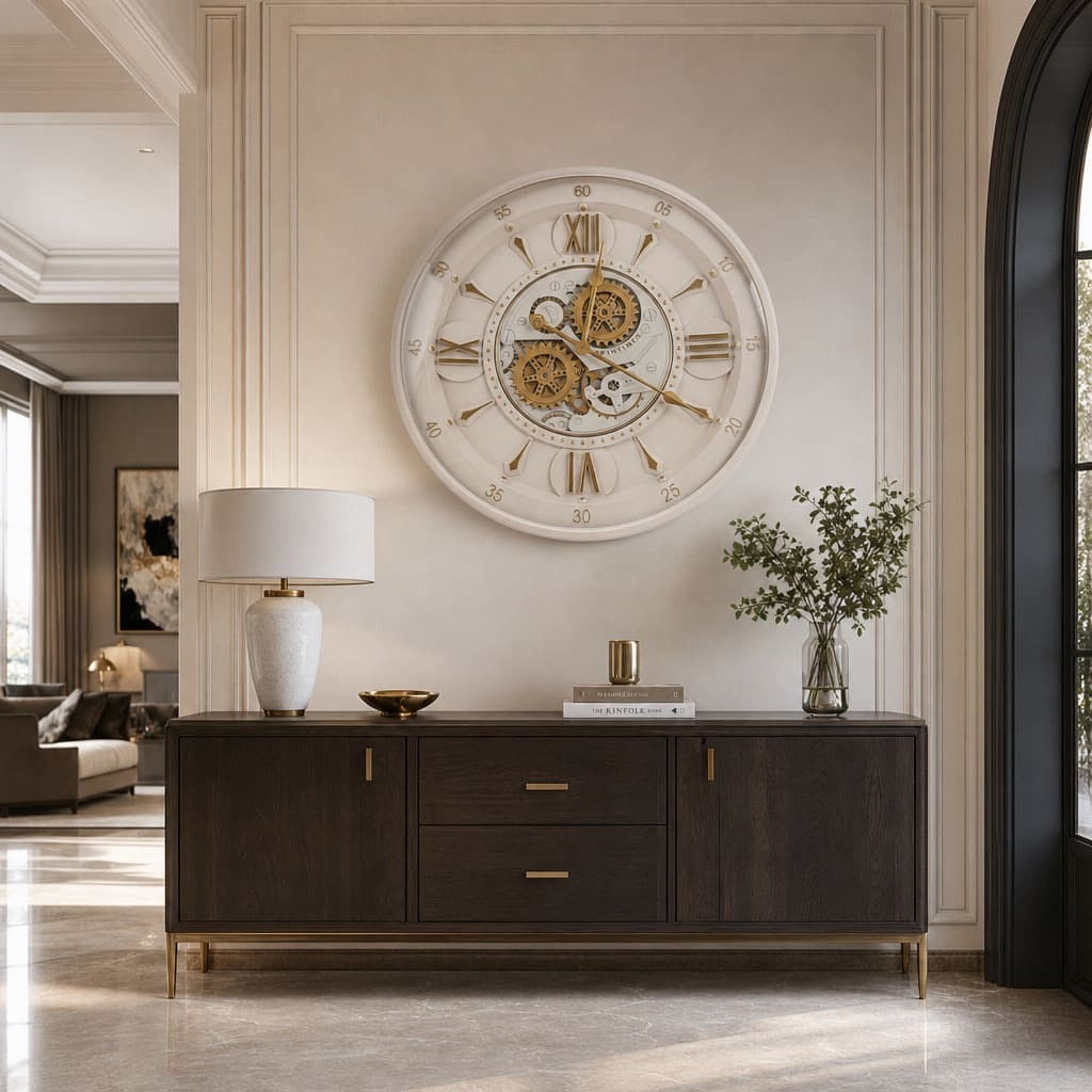 Celeste Ivory & Gold Industrial Gear Metal Wall Clock (23 inches)
