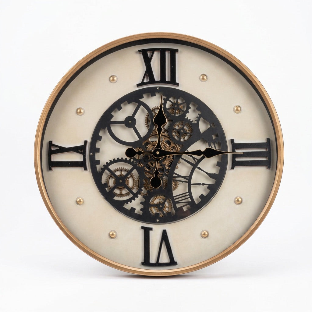 Theodore Cream Black & Gold Industrial Gear Metal Wall Clock (23 inches)