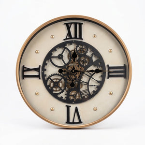 Theodore Cream Black & Gold Industrial Gear Metal Wall Clock - Home Artisan