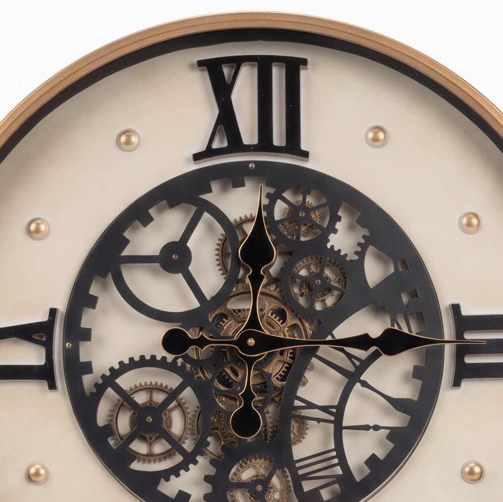 Theodore Cream Black & Gold Industrial Gear Metal Wall Clock - Home Artisan