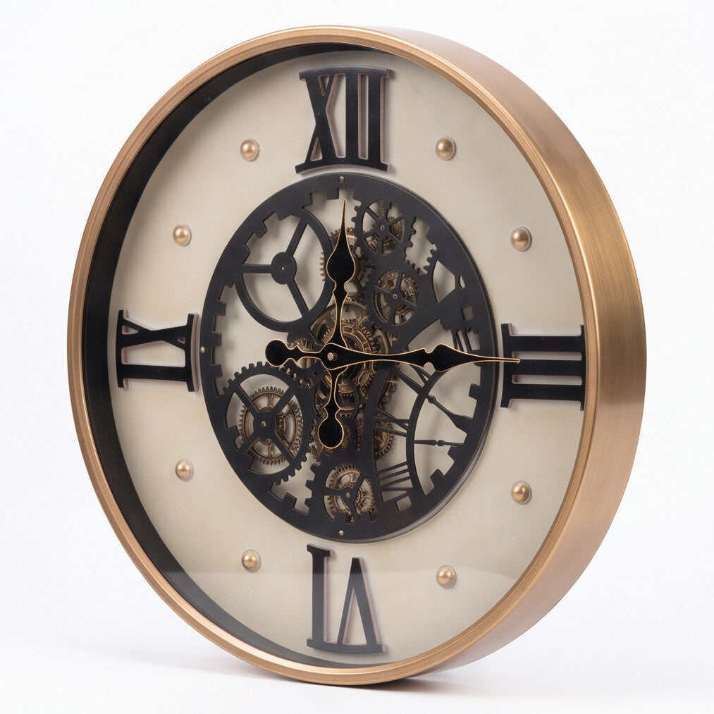 Theodore Cream Black & Gold Industrial Gear Metal Wall Clock - Home Artisan