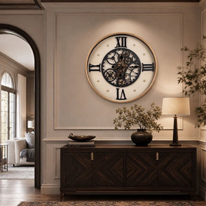 Theodore Cream Black & Gold Industrial Gear Metal Wall Clock (23 inches)