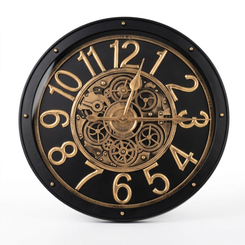 Magnus Black & Antique Gold Metal Wall Clock (28 inches)