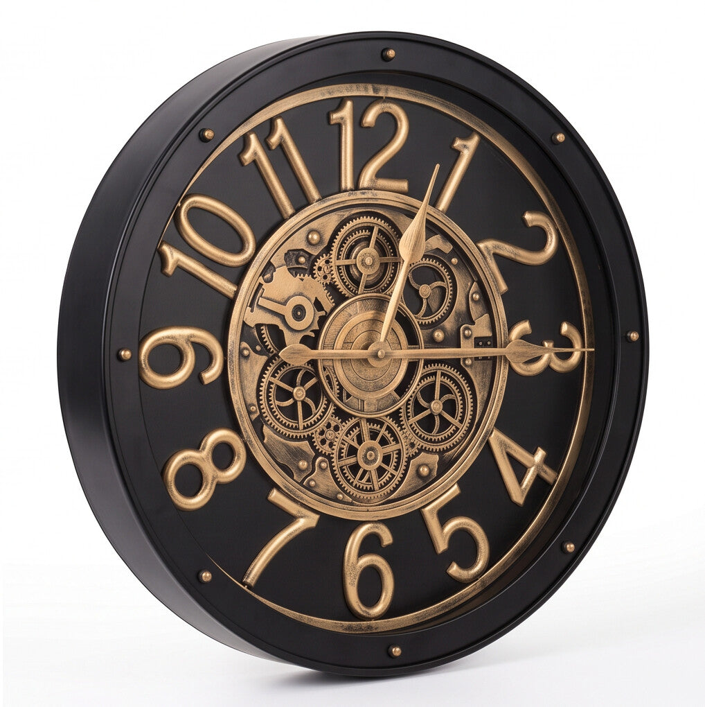 Magnus Black & Antique Gold Metal Wall Clock - Home Artisan
