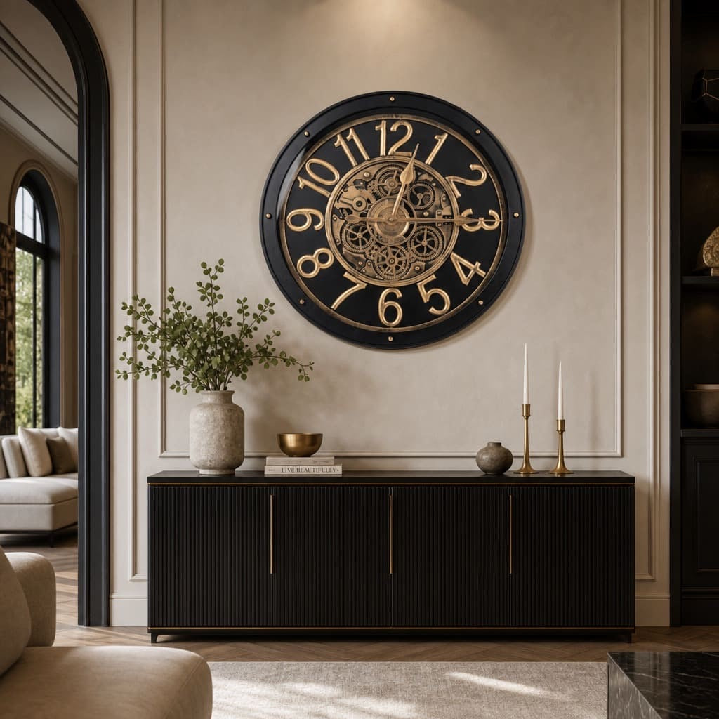 Magnus Black & Antique Gold Metal Wall Clock (28 inches)