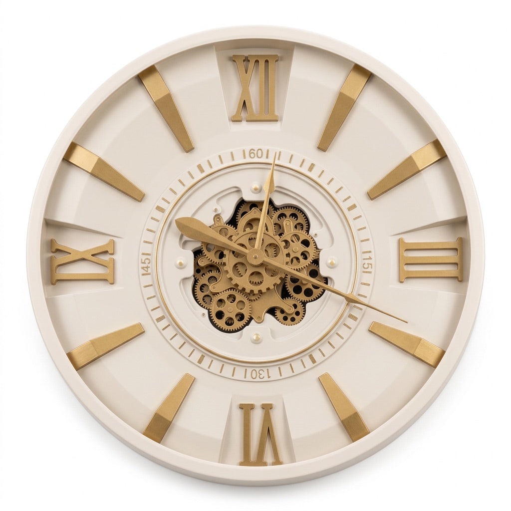 Elara Ivory & Gold Metal Wall Clock (31 inches)