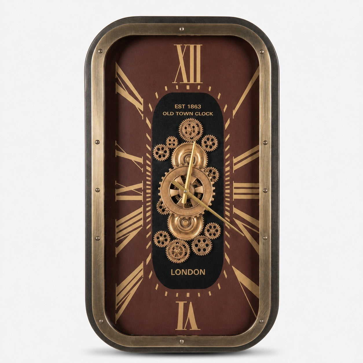 Chester Rectangular Vintage Bronze Metal Wall Clock