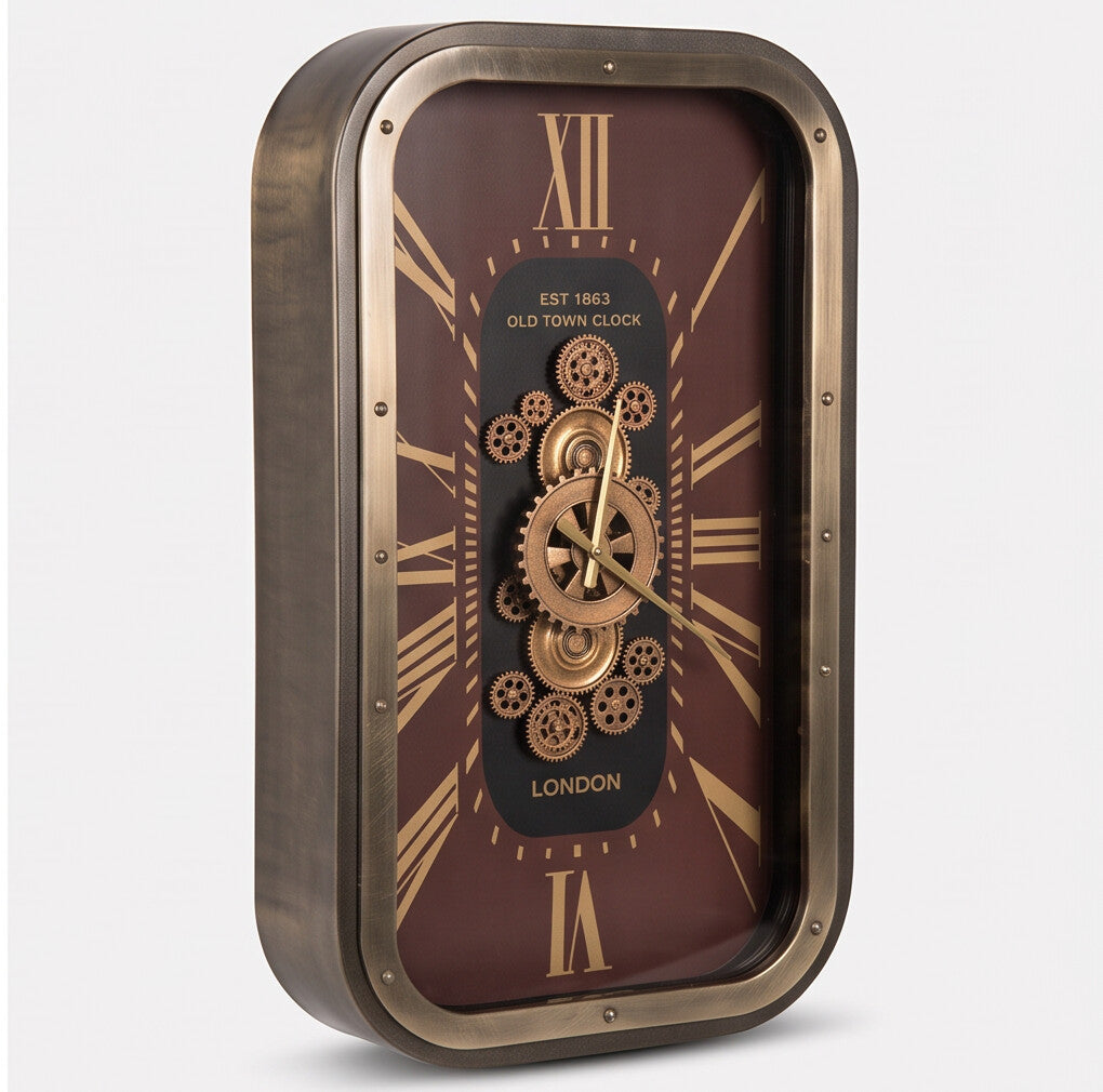 Chester Rectangular Vintage Bronze Metal Wall Clock - Home Artisan