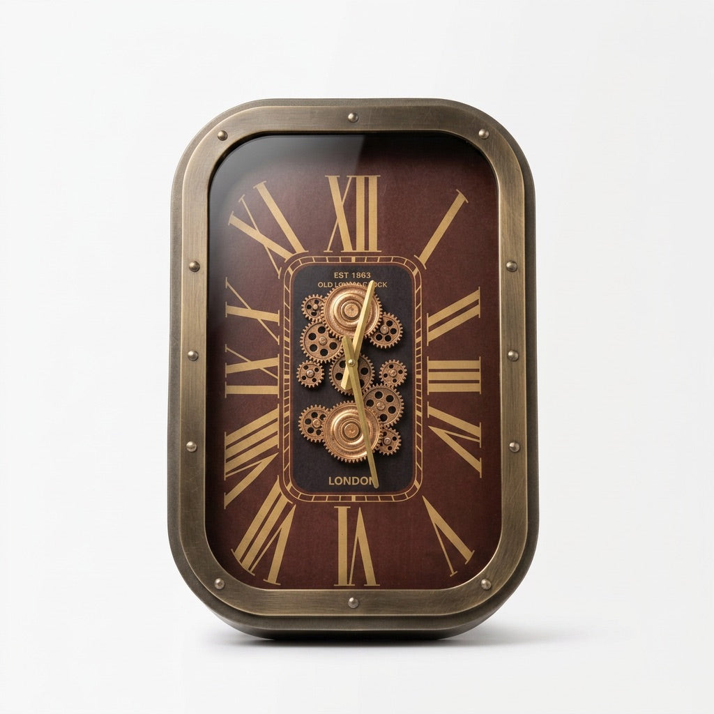 Marlowe Rectangular Vintage Bronze Metal Wall Clock