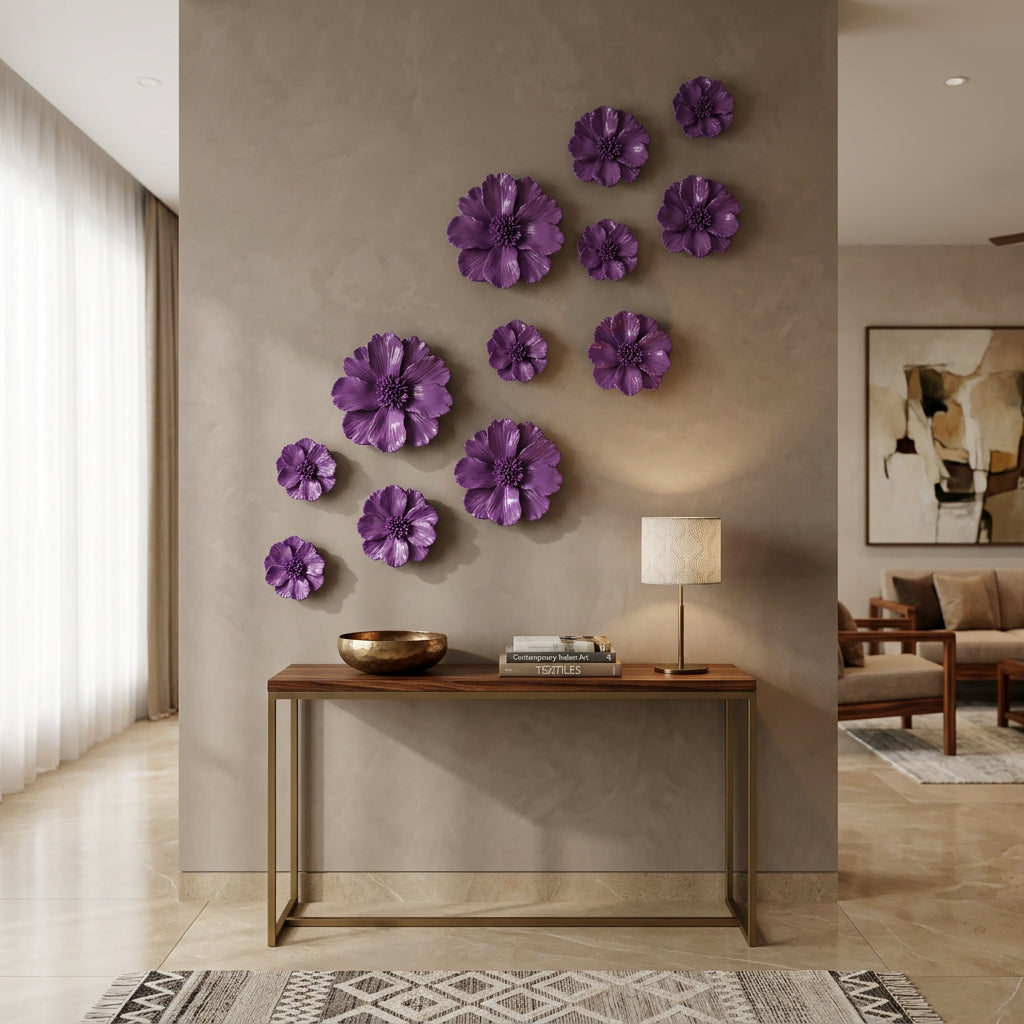 Peony Flowers Wall Sculpture (Purple)