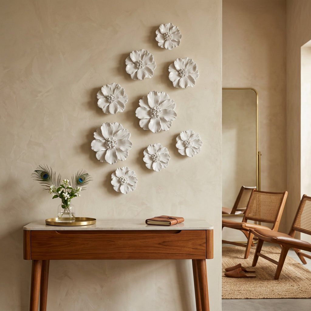 Peony Flowers Wall Sculpture (White)