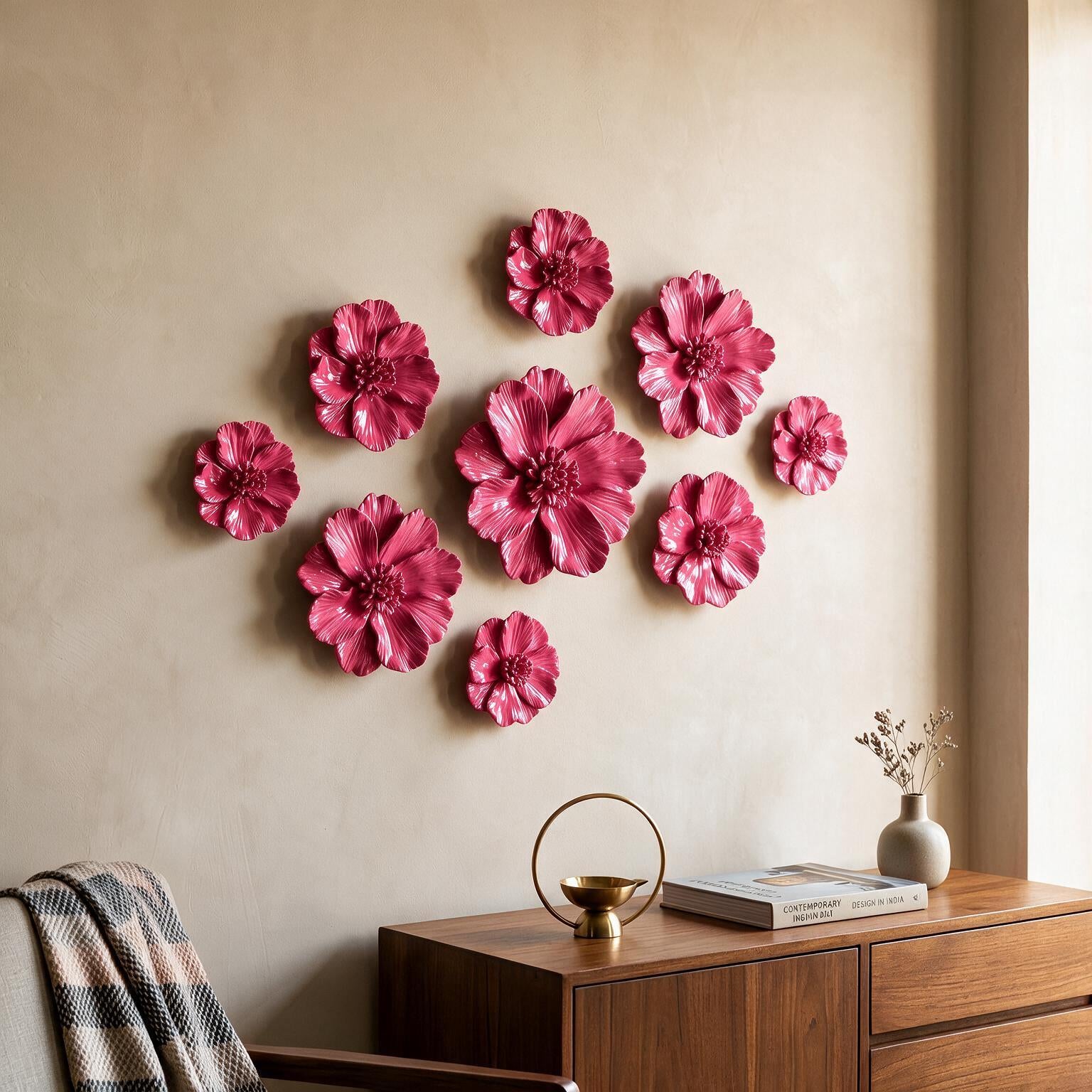 Peony Flowers Wall Sculpture (Pink)