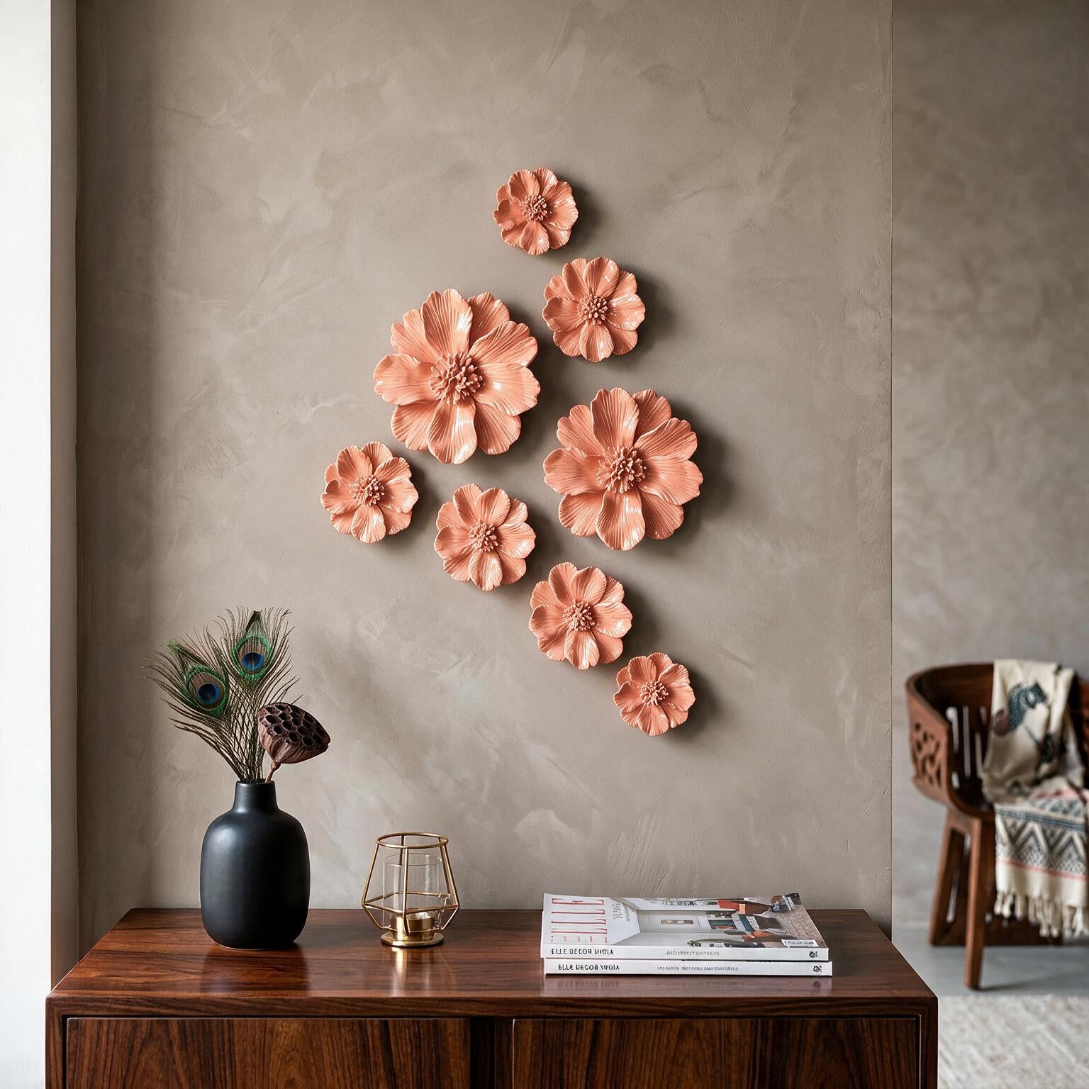 Peony Flowers Wall Sculpture (Peach)