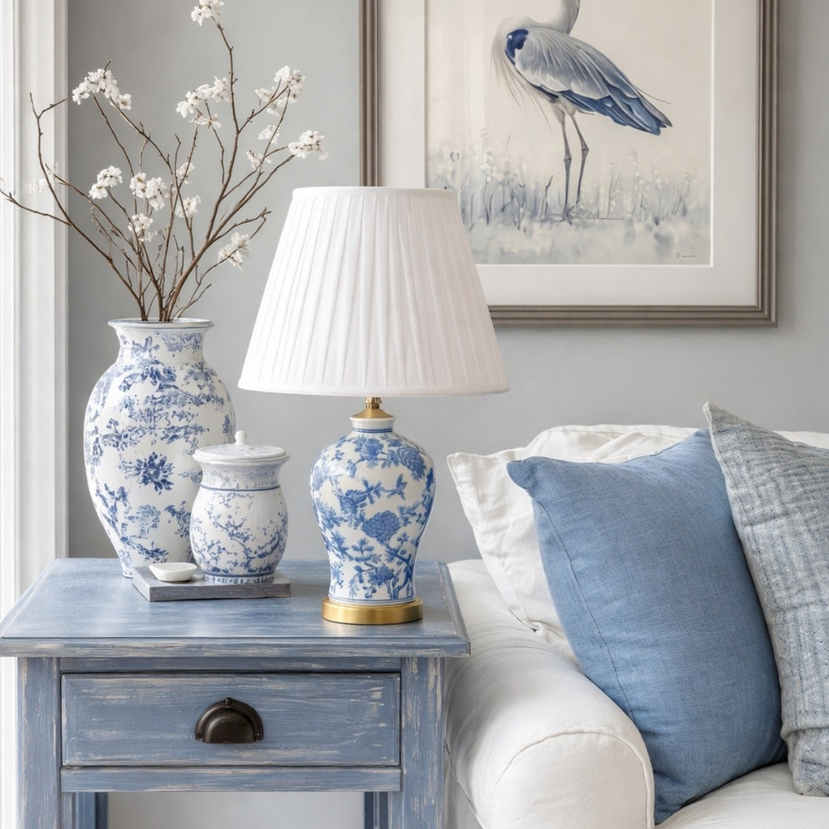 Blue Floral Ceramic Table Lamp