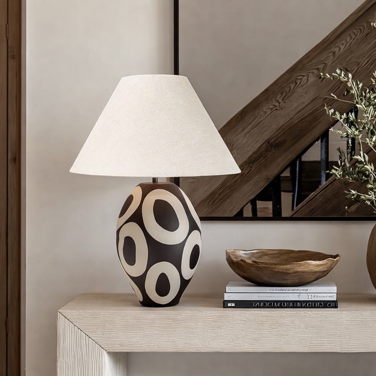 Bold Monochrome Oval Pattern Ceramic Table Lamp