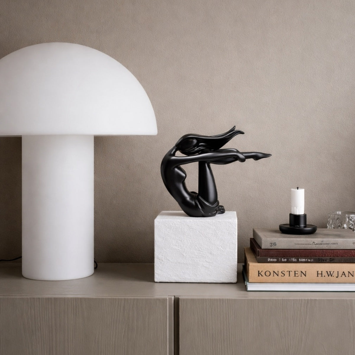 Contemporary Black Figurine on White Base
