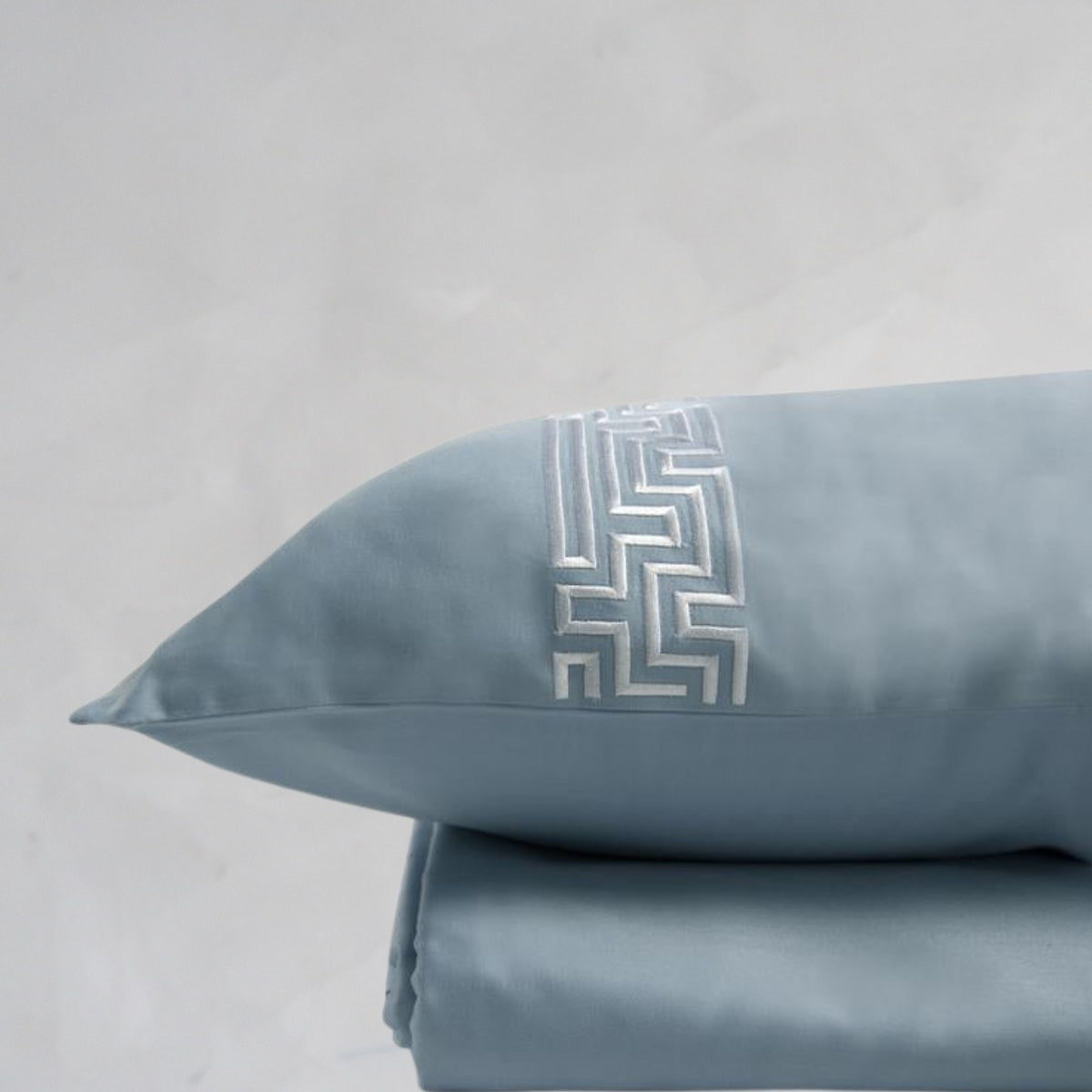 Maze Powder Blue Cotton Sateen Bed Sheet by Veda Homes