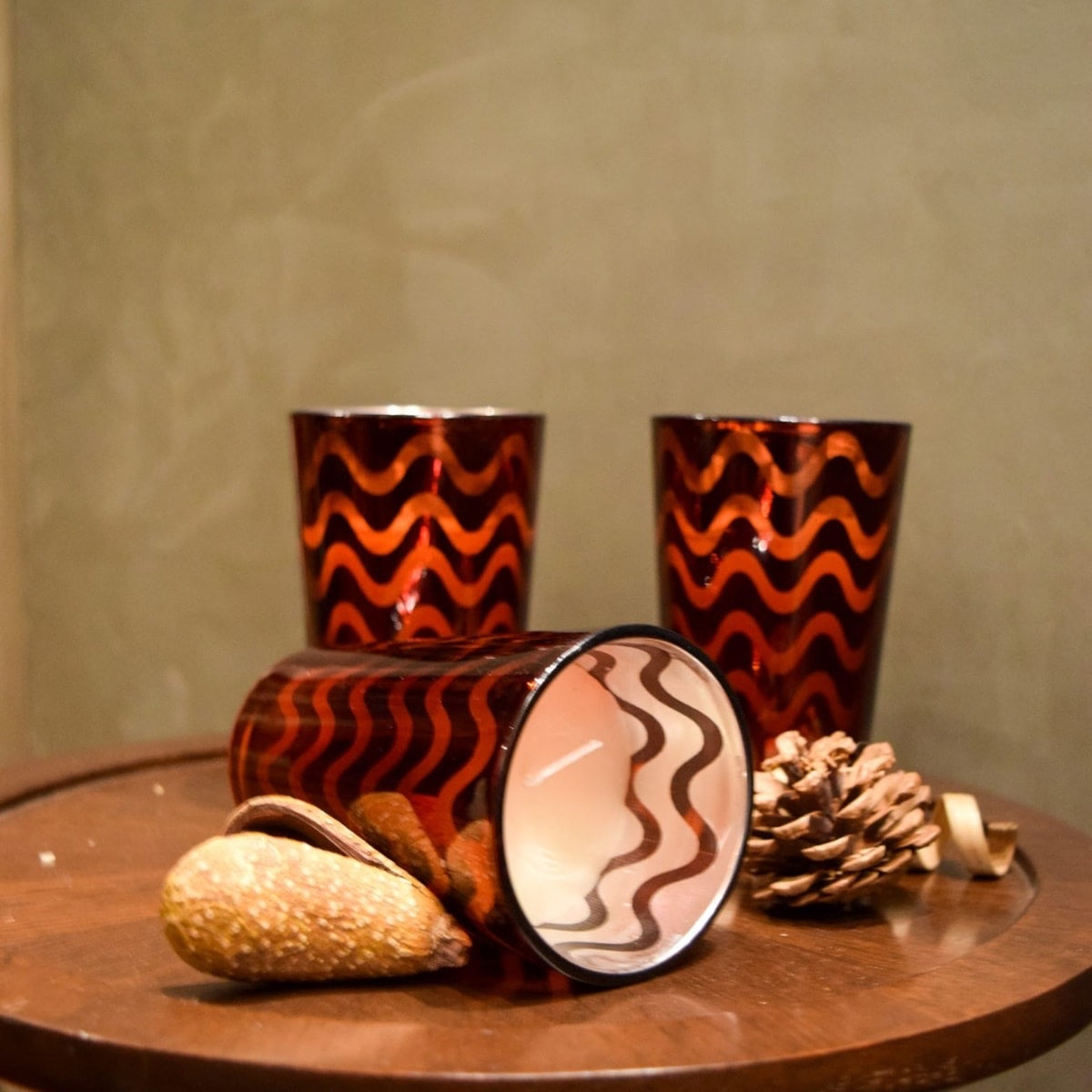 Clarisse Red Swirl Candles - Set of 3