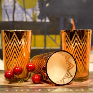 Clarisse Chevron-Pattern Copper Gold Candles - Set of 3